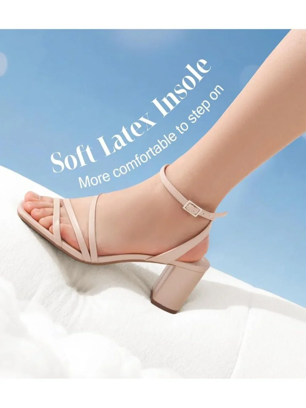 Women's Nude Adjustable Buckle Strap Square Open Toe Chunky Dressy Block Heels